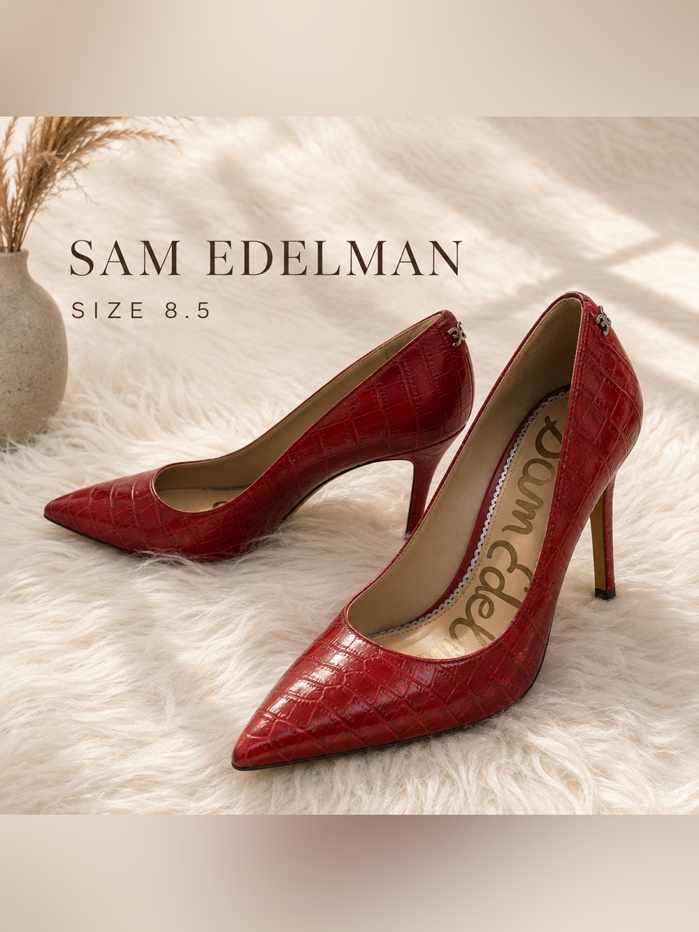 Sam Edelman Red Croc Embossed Pointed Toe Pumps Size 8.5
